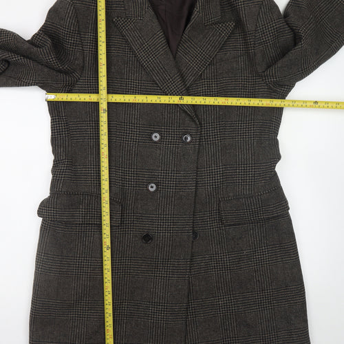Hugo Boss Men's Grey Checked Wool Overcoat Size 42R Classic Double-Breasted