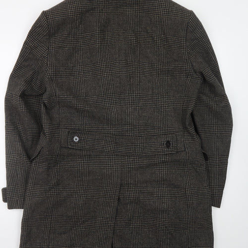 Hugo Boss Men's Grey Checked Wool Overcoat Size 42R Classic Double-Breasted