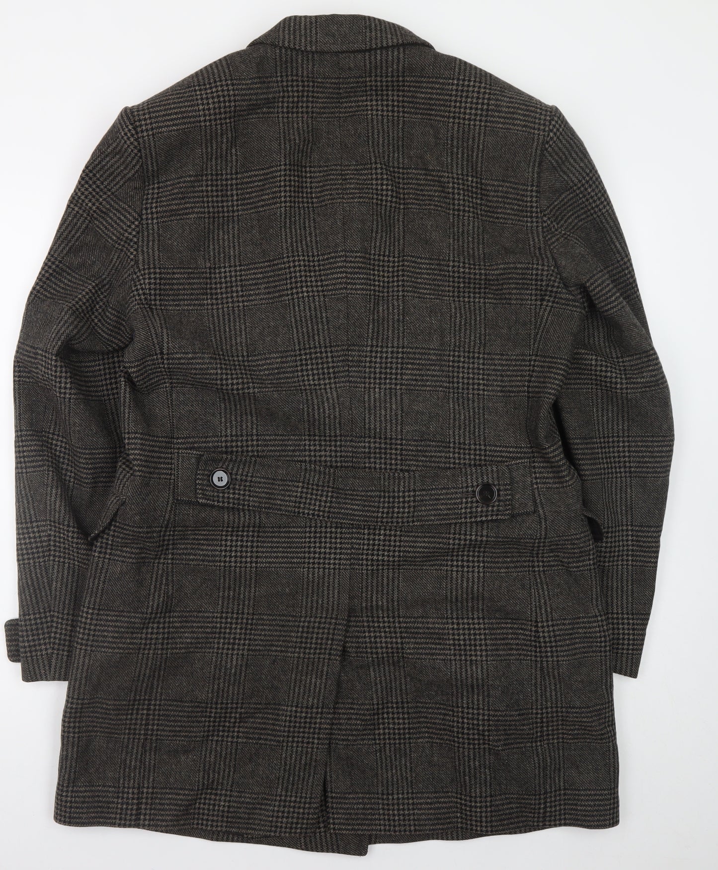 Hugo Boss Men's Grey Checked Wool Overcoat Size 42R Classic Double-Breasted