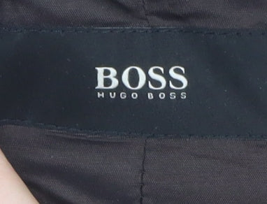 Hugo Boss Men's Grey Checked Wool Overcoat Size 42R Classic Double-Breasted