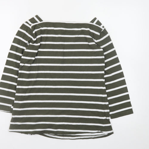 Regatta Women Green White Striped 3/4 Sleeve Cotton Boat Neck Top Size 12