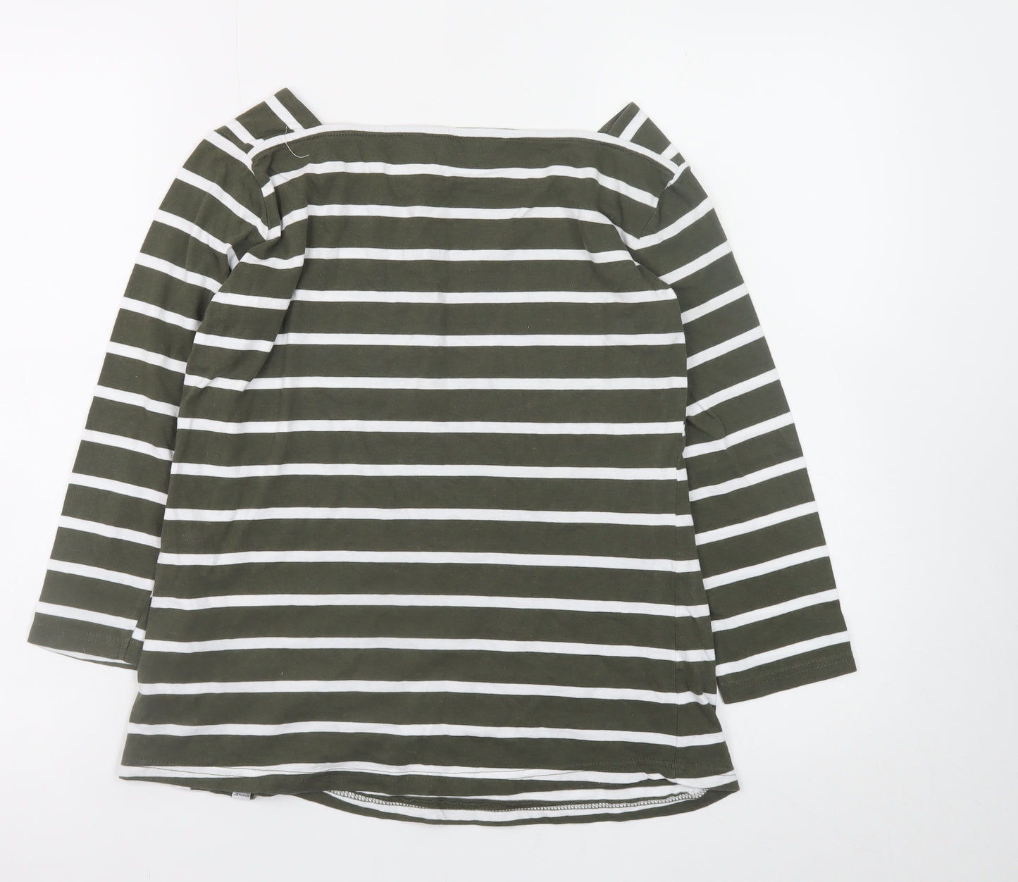 Regatta Women Green White Striped 3/4 Sleeve Cotton Boat Neck Top Size 12