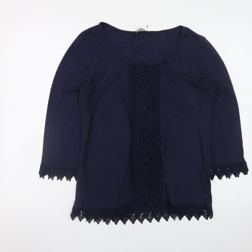 George Women's Navy 3/4 Sleeve Lace Trim Tunic Top Size 12