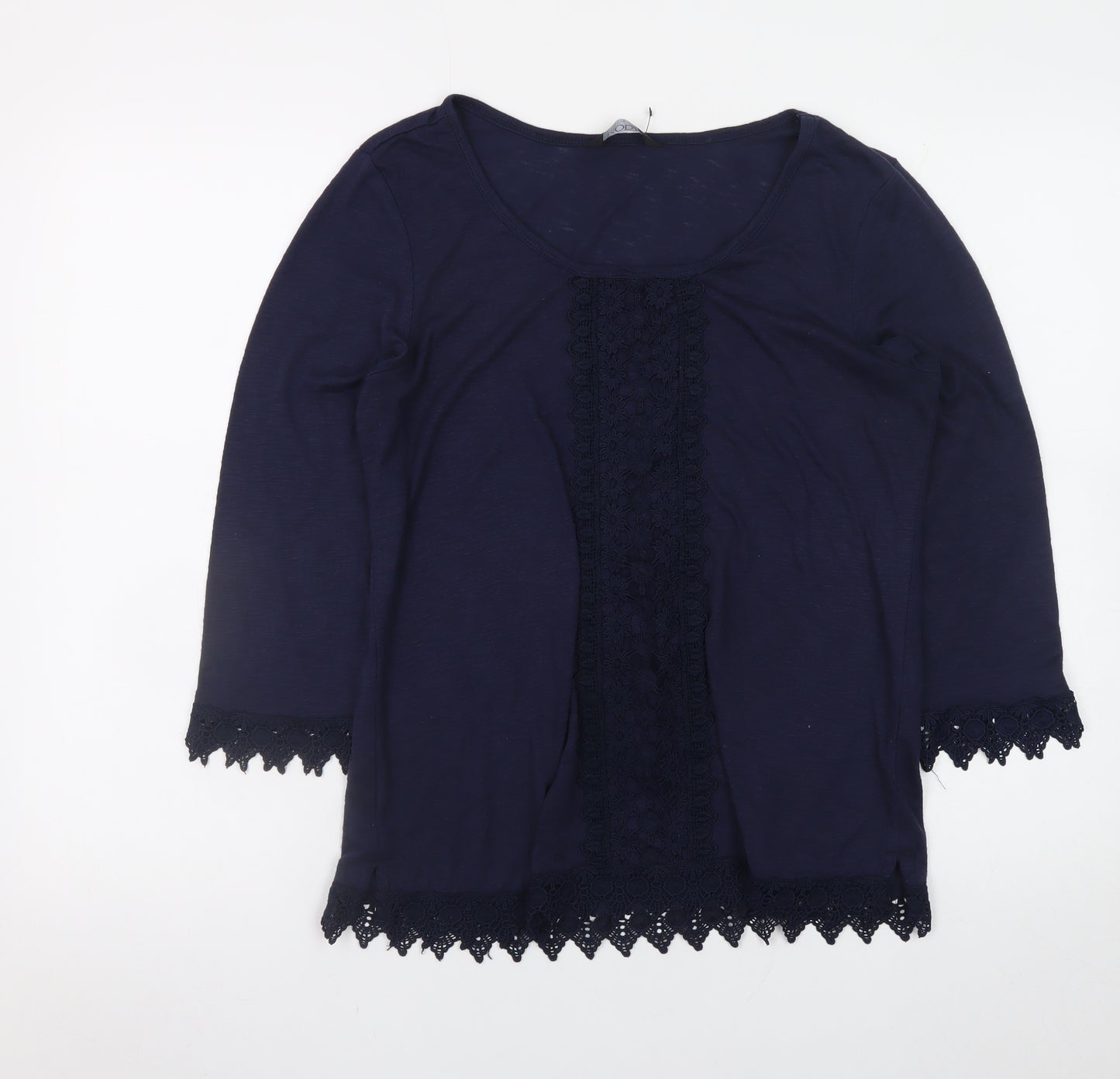 George Women's Navy 3/4 Sleeve Lace Trim Tunic Top Size 12