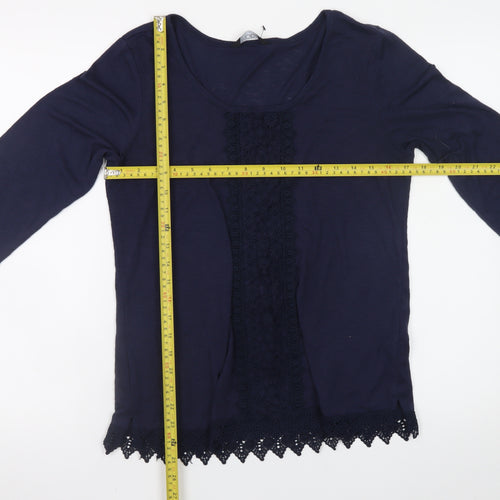 George Women's Navy 3/4 Sleeve Lace Trim Tunic Top Size 12