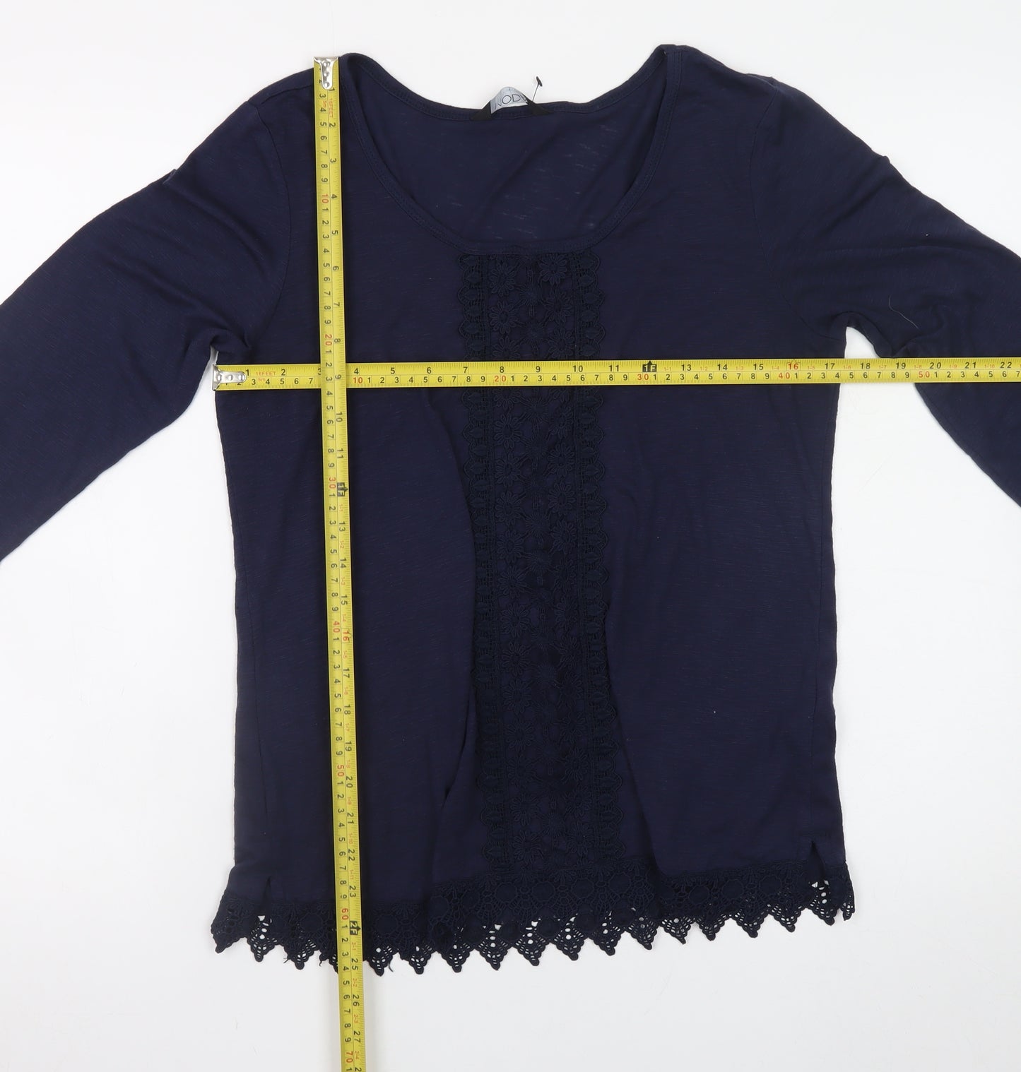 George Women's Navy 3/4 Sleeve Lace Trim Tunic Top Size 12
