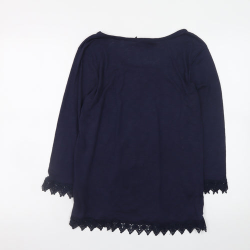 George Women's Navy 3/4 Sleeve Lace Trim Tunic Top Size 12
