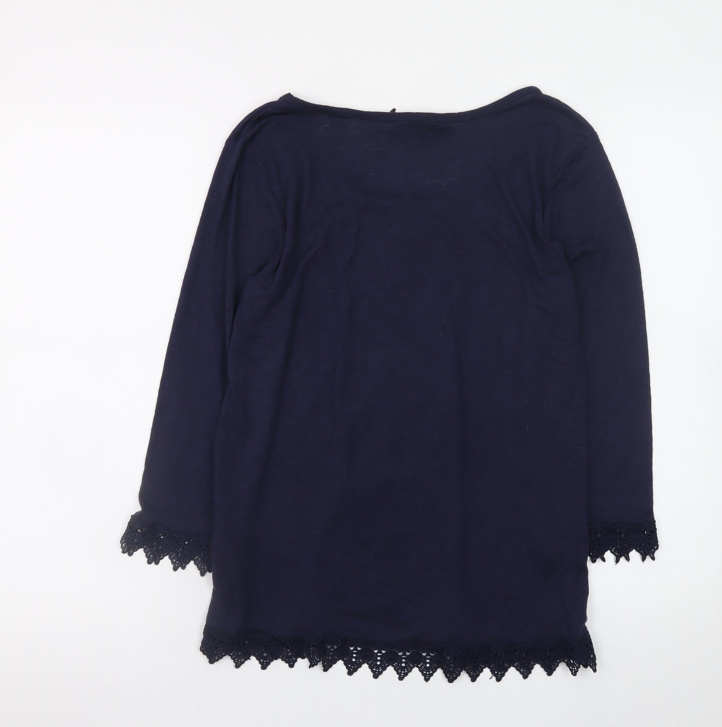 George Women's Navy 3/4 Sleeve Lace Trim Tunic Top Size 12
