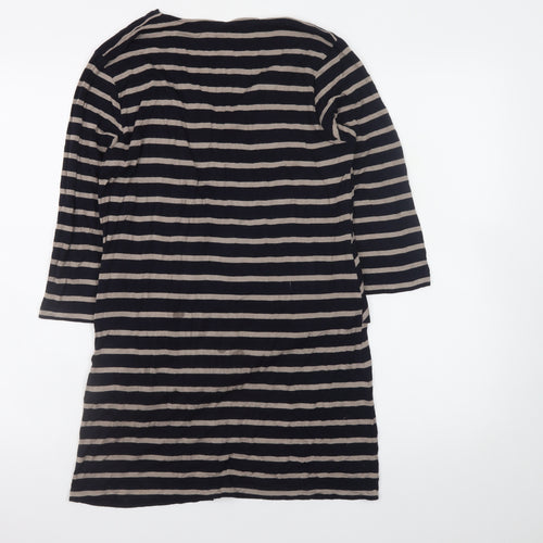 Olsen Womens Black Striped 3/4 Sleeve V-Neck Wrap Dress Size 14
