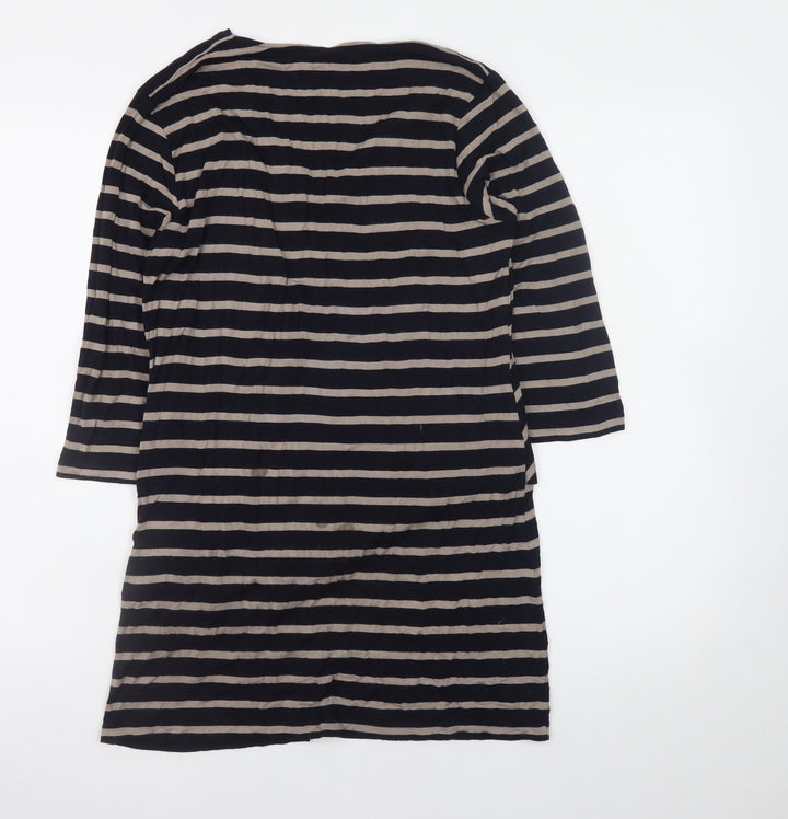 Olsen Womens Black Striped 3/4 Sleeve V-Neck Wrap Dress Size 14