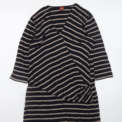 Olsen Womens Black Striped 3/4 Sleeve V-Neck Wrap Dress Size 14