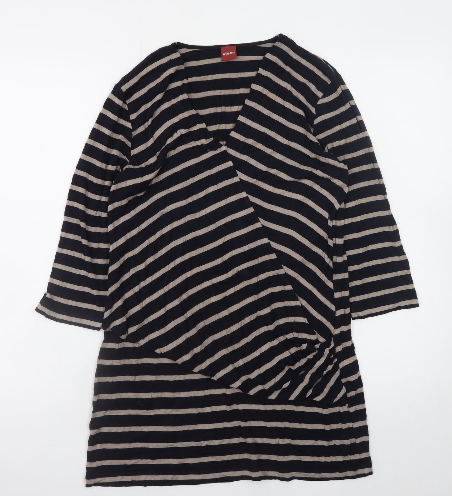 Olsen Womens Black Striped 3/4 Sleeve V-Neck Wrap Dress Size 14