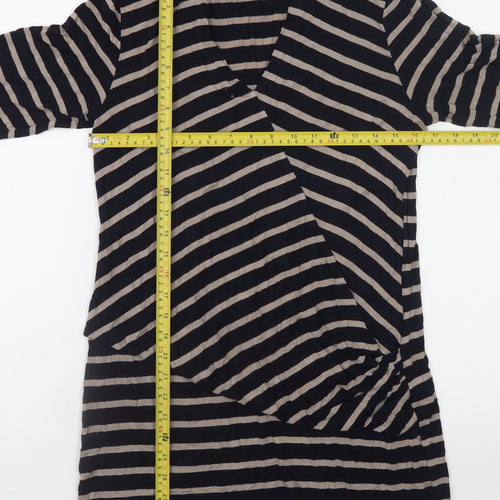 Olsen Womens Black Striped 3/4 Sleeve V-Neck Wrap Dress Size 14