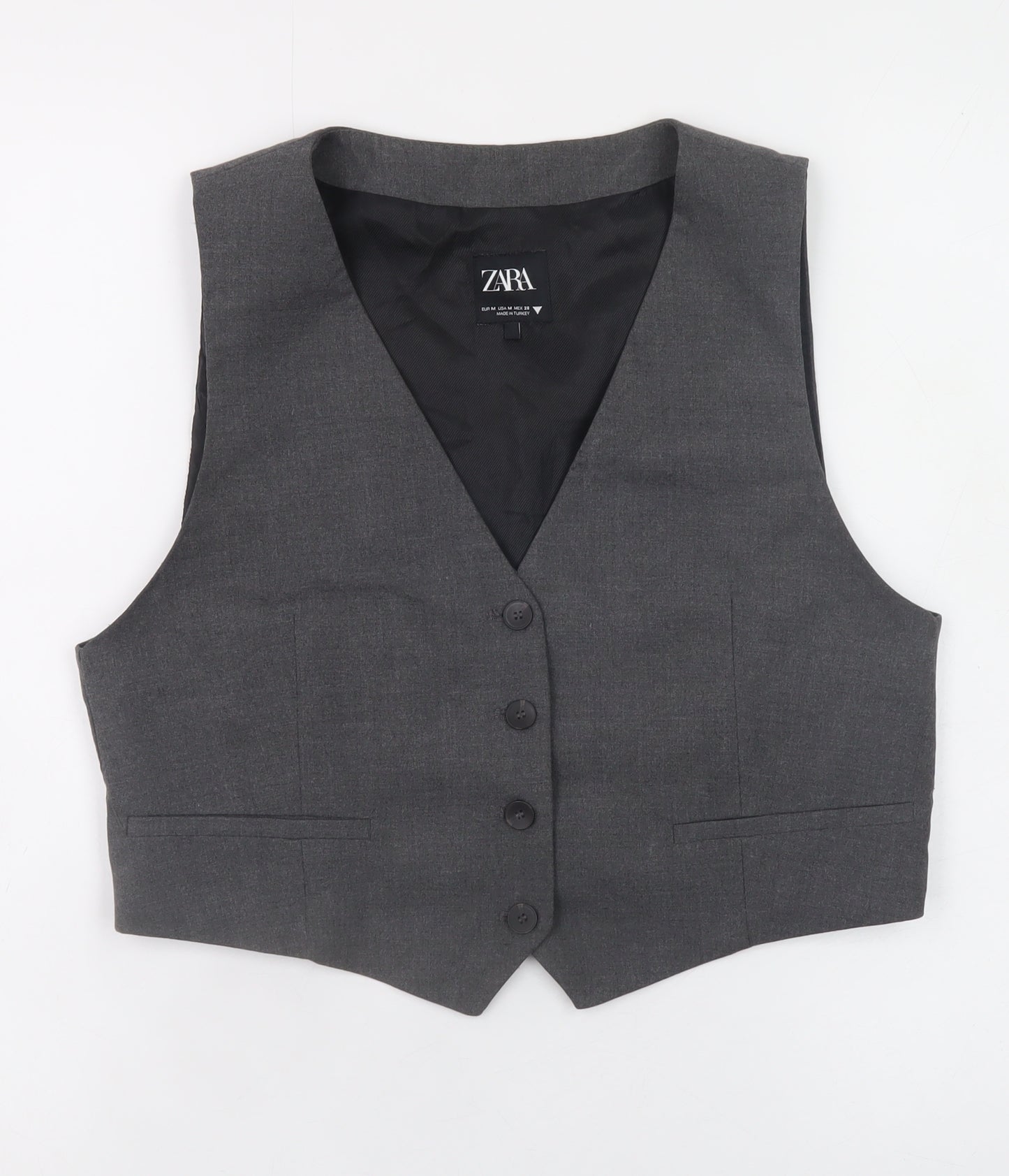 ZARA Women Grey Sleeveless V-Neck Classic Button Blouse M