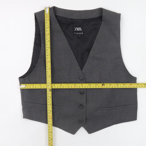 ZARA Women Grey Sleeveless V-Neck Classic Button Blouse M