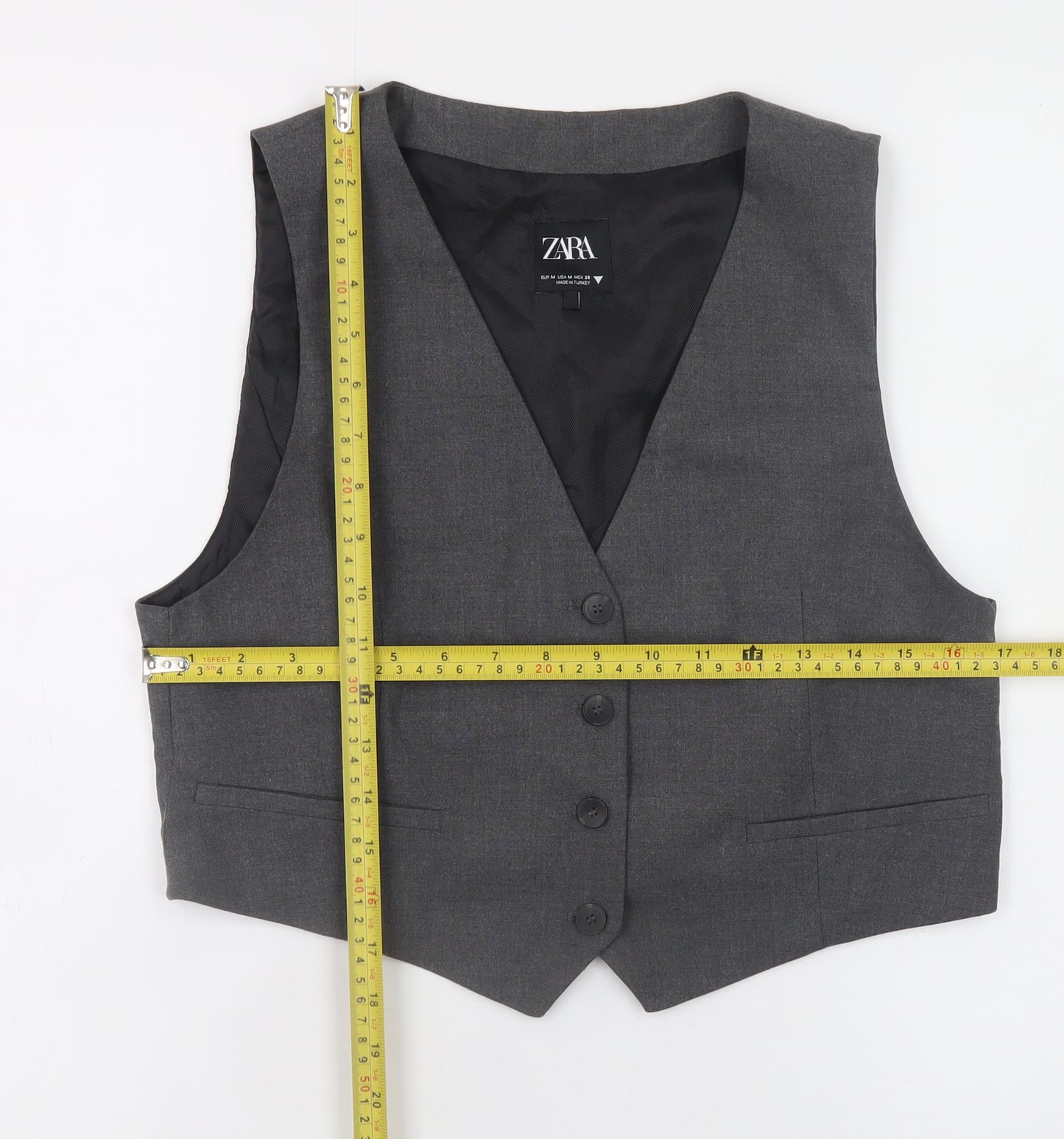 ZARA Women Grey Sleeveless V-Neck Classic Button Blouse M