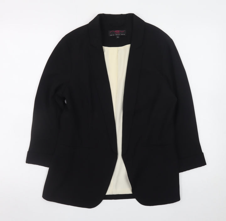 New Look Women Black Size 12 Classic Lined Open Blazer Jacket