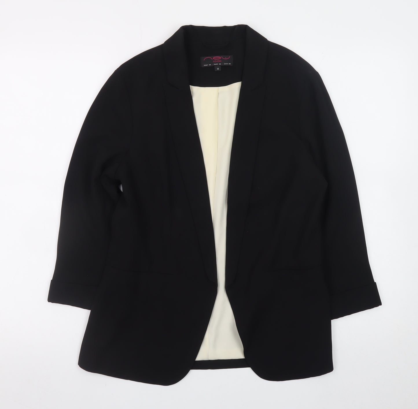 New Look Women Black Size 12 Classic Lined Open Blazer Jacket