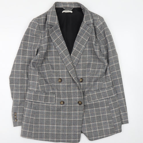 H&M Womens Grey Checked Blazer Size 14 Workwear Jacket