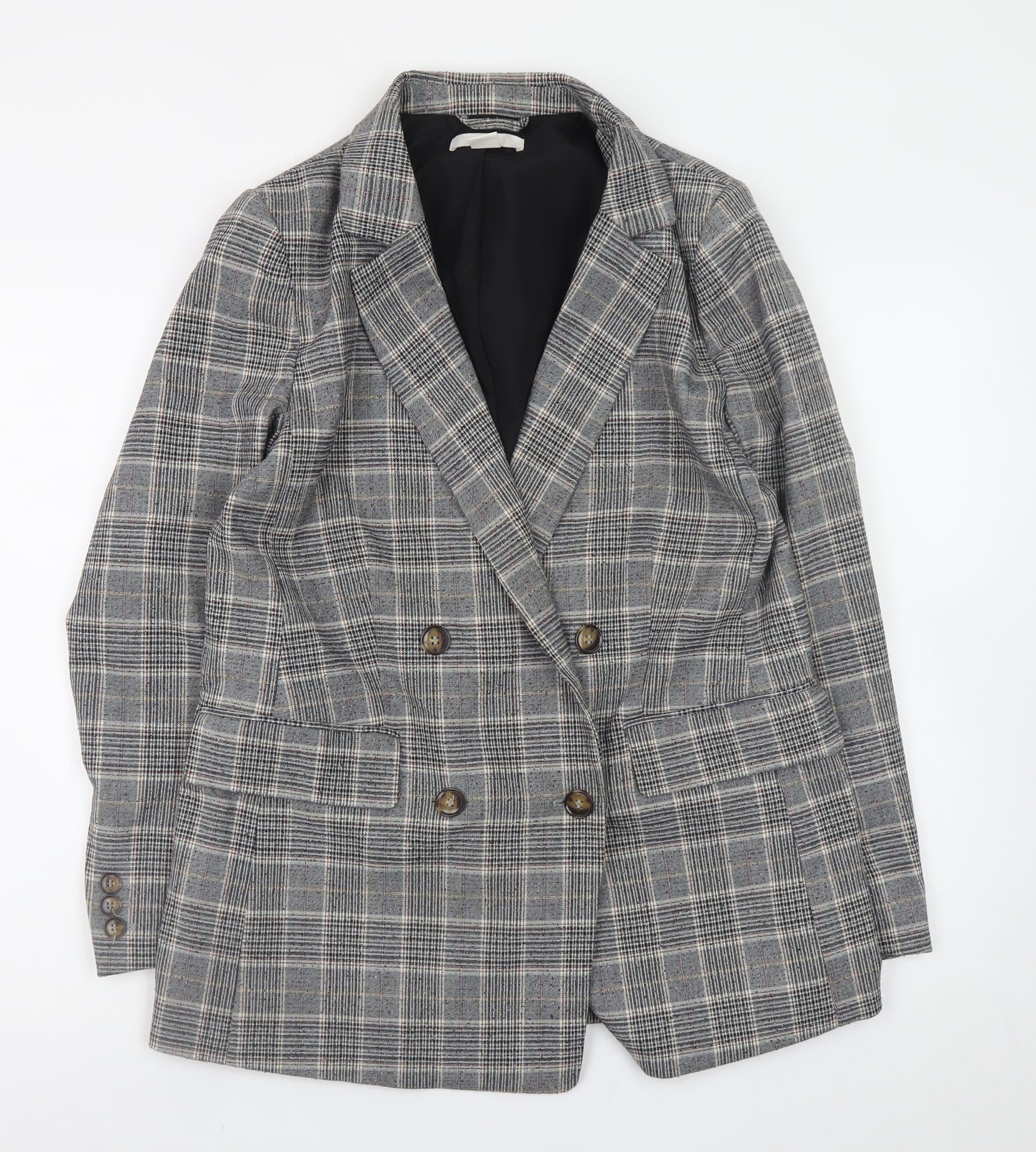 H&M Womens Grey Checked Blazer Size 14 Workwear Jacket