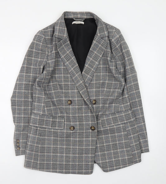 H&M Womens Grey Checked Blazer Size 14 Workwear Jacket