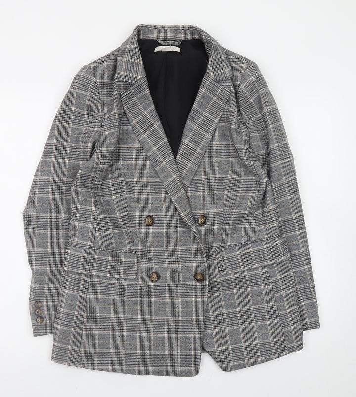 H&M Womens Grey Checked Blazer Size 14 Workwear Jacket