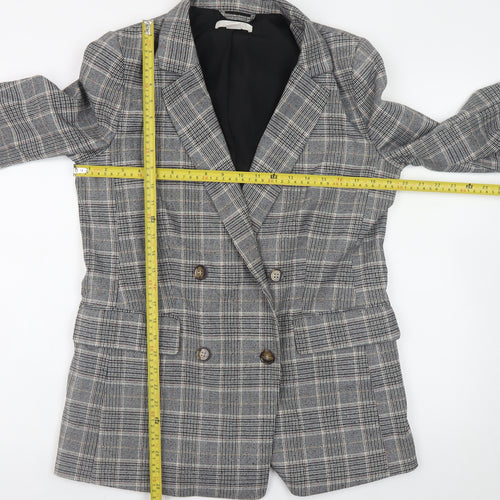 H&M Womens Grey Checked Blazer Size 14 Workwear Jacket