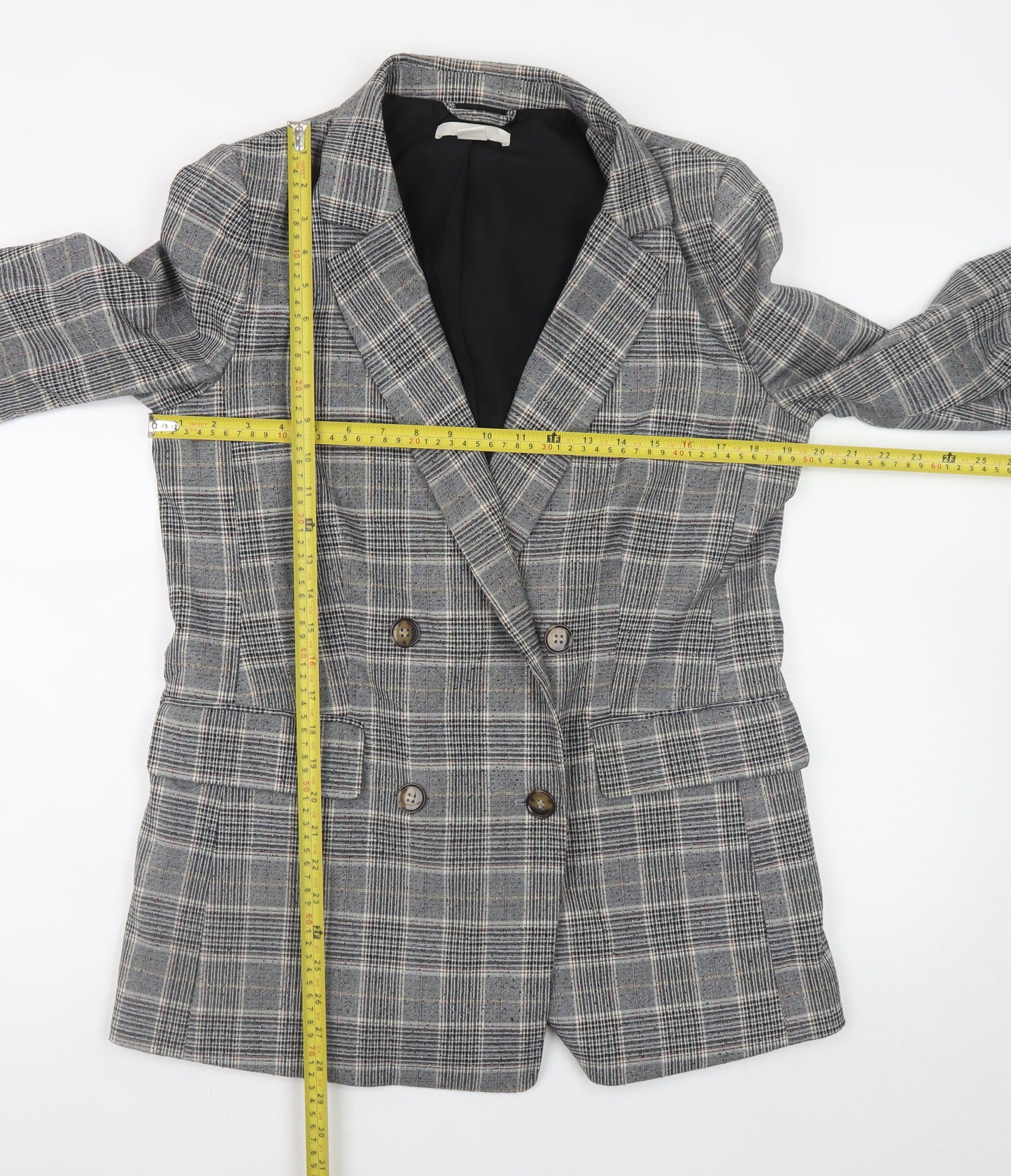 H&M Womens Grey Checked Blazer Size 14 Workwear Jacket