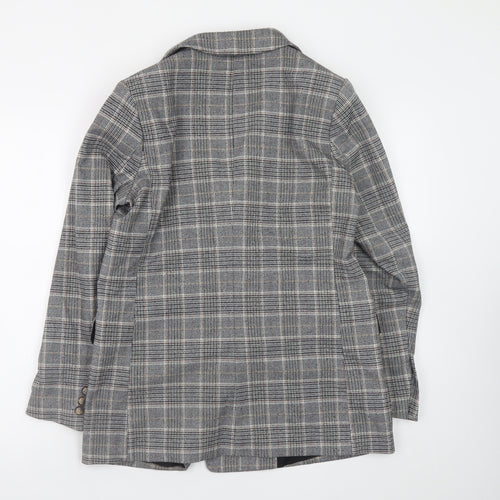 H&M Womens Grey Checked Blazer Size 14 Workwear Jacket