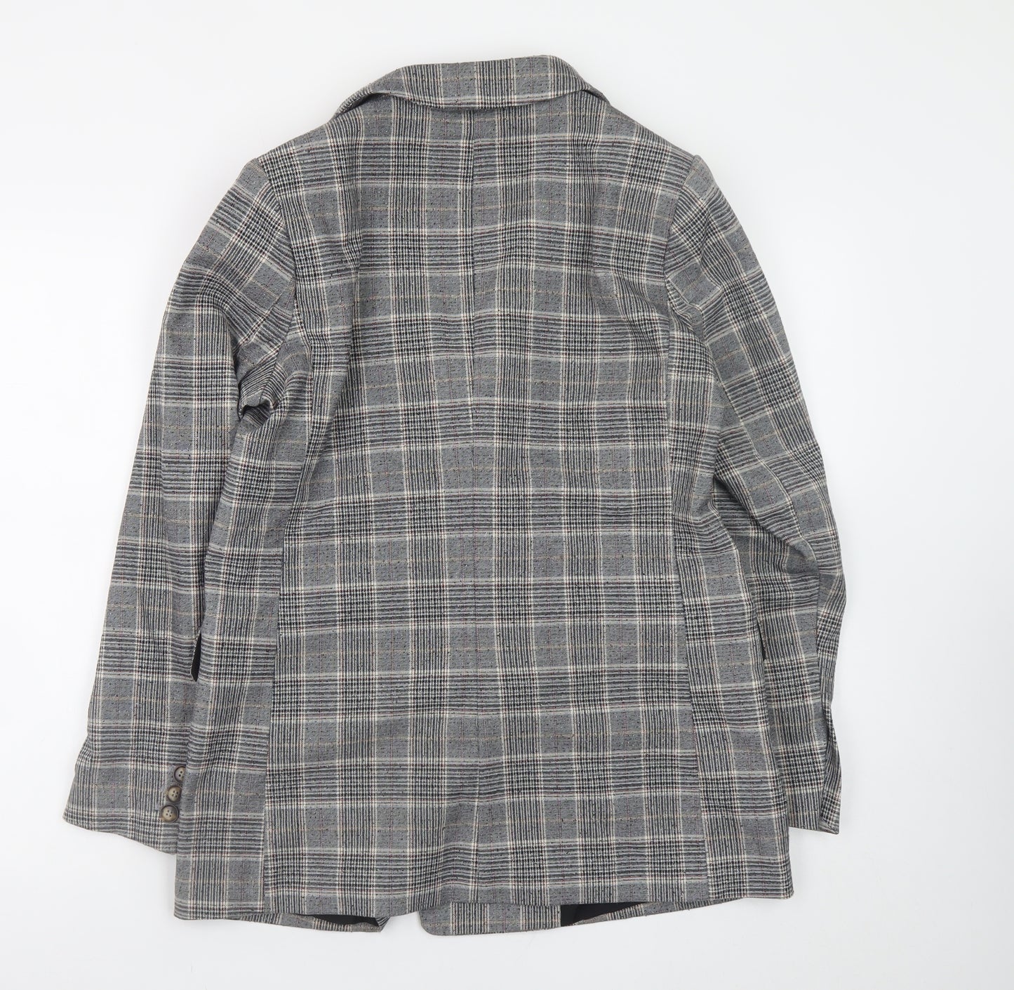 H&M Womens Grey Checked Blazer Size 14 Workwear Jacket