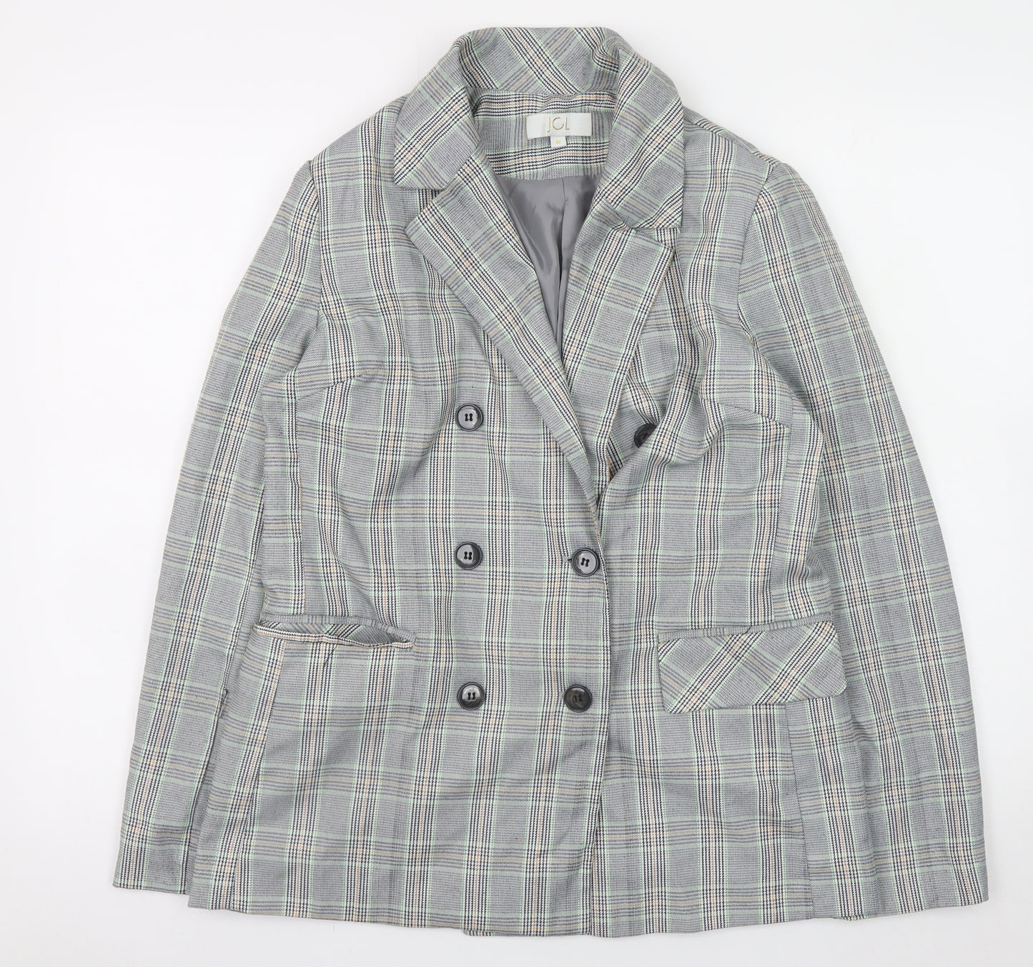 JCL Womens Grey Check Blazer Medium Long Sleeve Business Casual Jacket