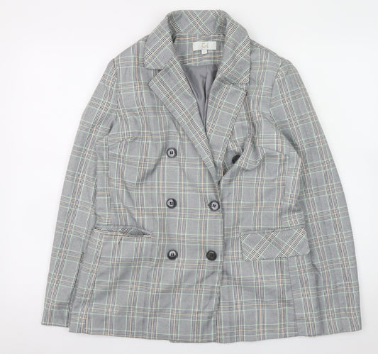 JCL Womens Grey Check Blazer Medium Long Sleeve Business Casual Jacket