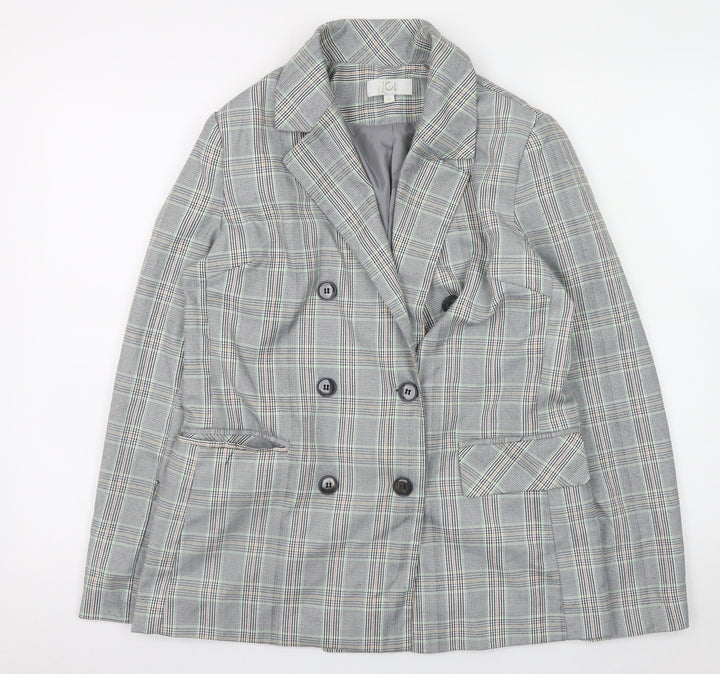 JCL Womens Grey Check Blazer Medium Long Sleeve Business Casual Jacket