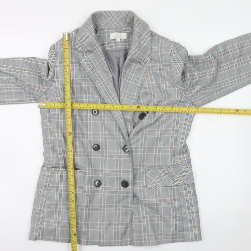 JCL Womens Grey Check Blazer Medium Long Sleeve Business Casual Jacket