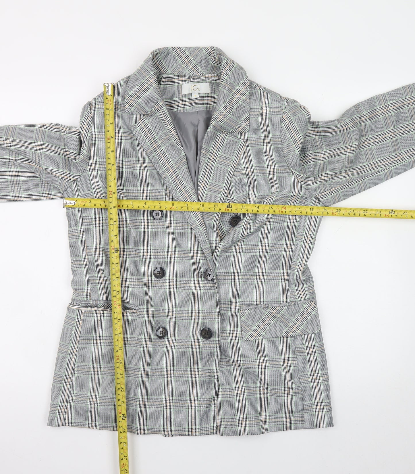 JCL Womens Grey Check Blazer Medium Long Sleeve Business Casual Jacket