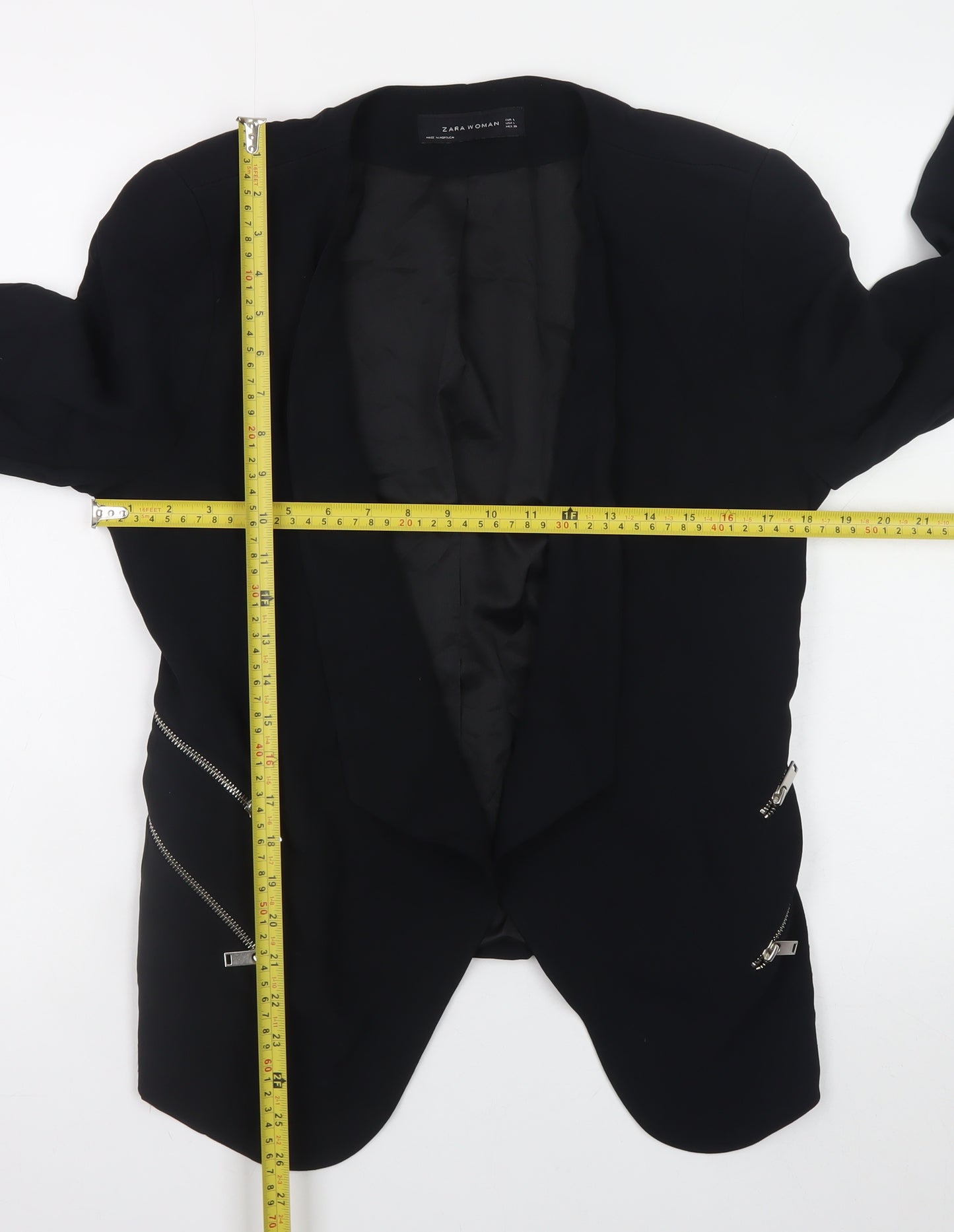 Zara Woman Black L Biker Blazer Jacket with Zips for Women