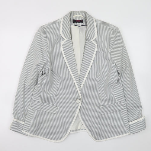 New Look Women Grey Striped Blazer UK 18 Classic Mid-Length Jacket