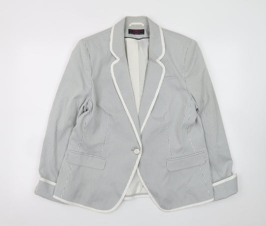 New Look Women Grey Striped Blazer UK 18 Classic Mid-Length Jacket