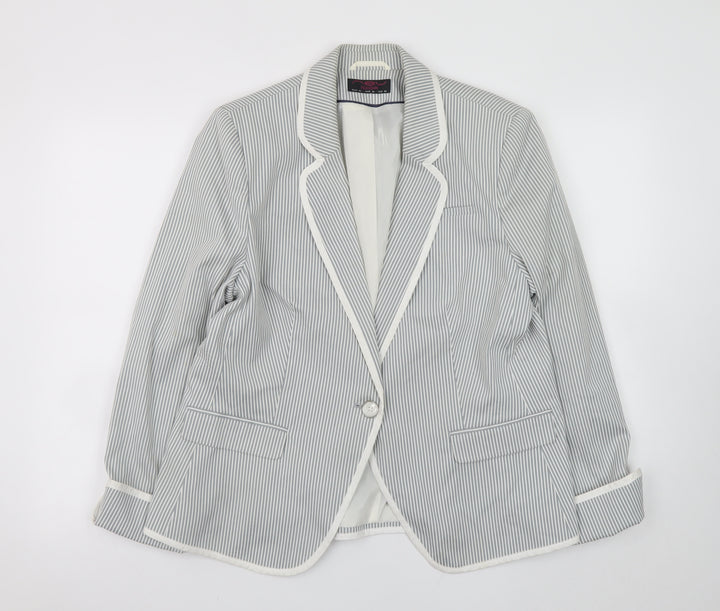 New Look Women Grey Striped Blazer UK 18 Classic Mid-Length Jacket