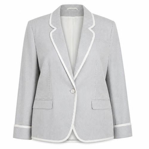 New Look Women Grey Striped Blazer UK 18 Classic Mid-Length Jacket