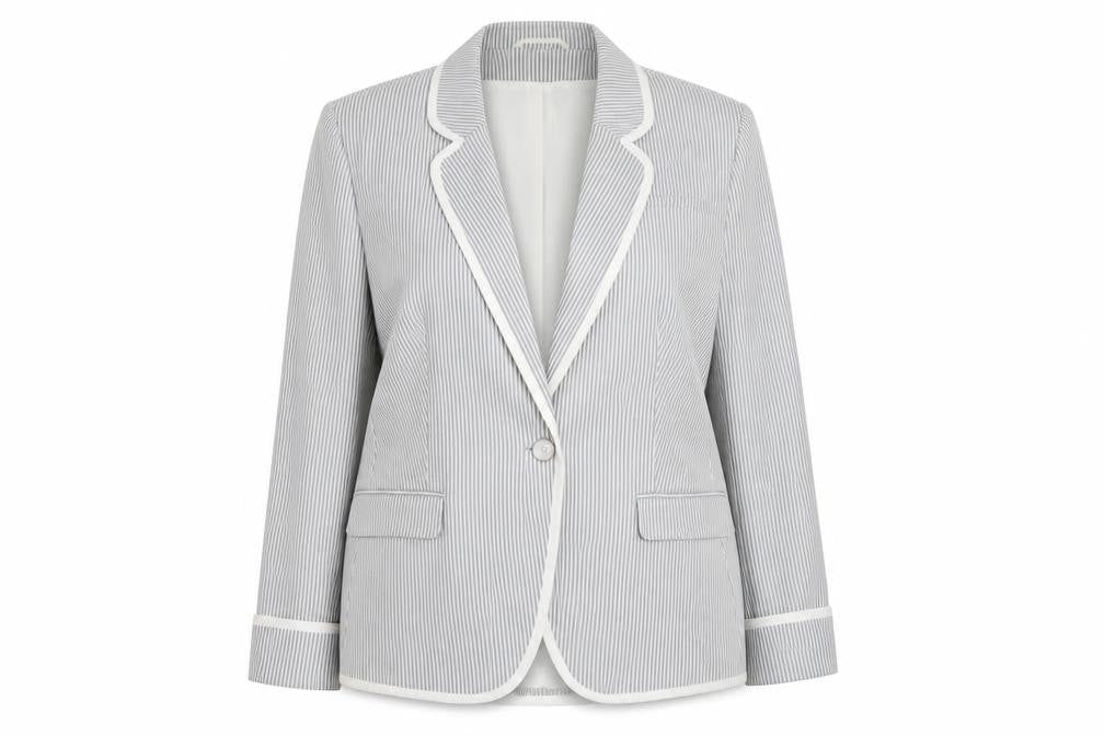 New Look Women Grey Striped Blazer UK 18 Classic Mid-Length Jacket