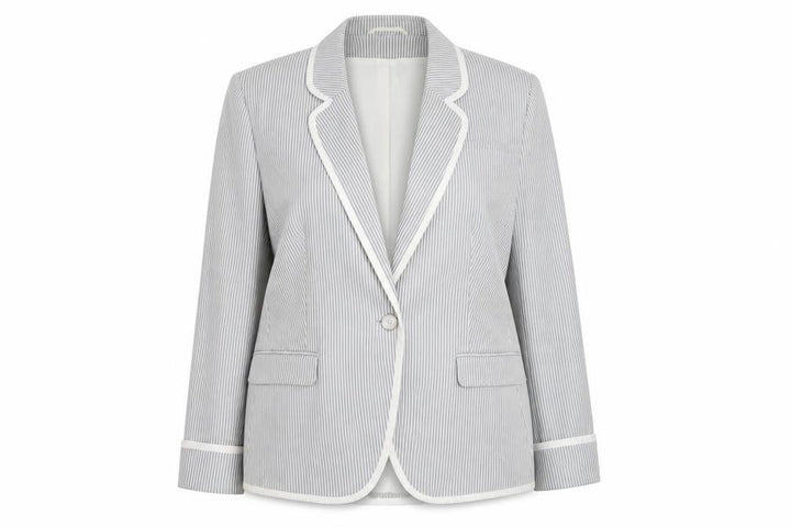New Look Women Grey Striped Blazer UK 18 Classic Mid-Length Jacket