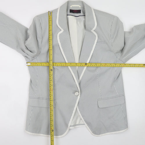 New Look Women Grey Striped Blazer UK 18 Classic Mid-Length Jacket