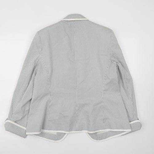 New Look Women Grey Striped Blazer UK 18 Classic Mid-Length Jacket