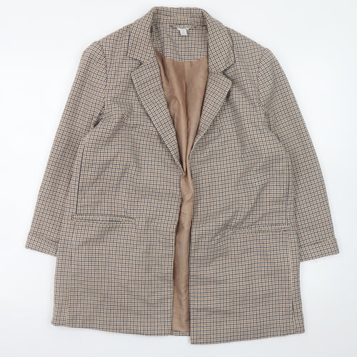 M&Co Women Beige Check Blazer UK14 Lined Mid-Length Jacket