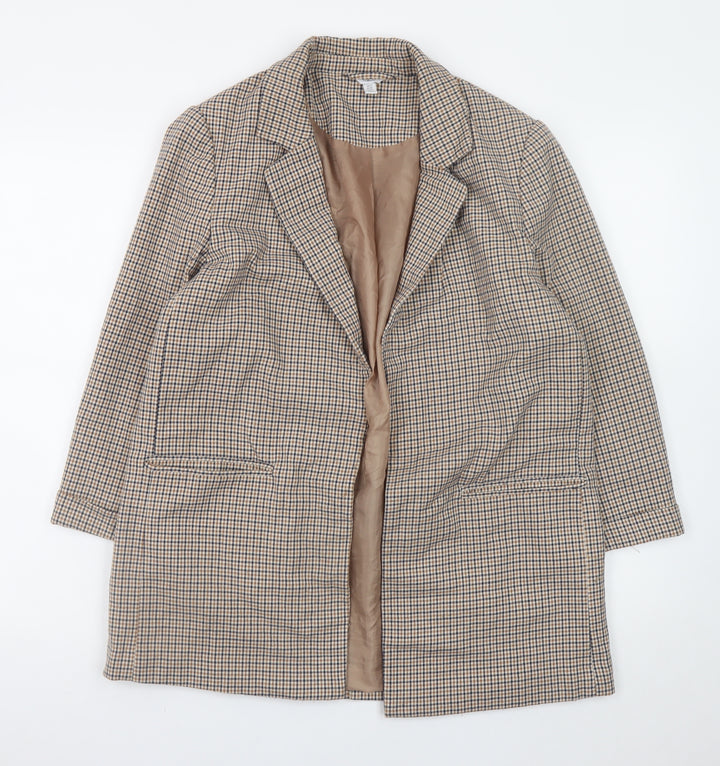 M&Co Women Beige Check Blazer UK14 Lined Mid-Length Jacket