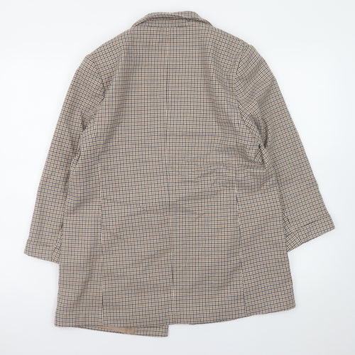 M&Co Women Beige Check Blazer UK14 Lined Mid-Length Jacket