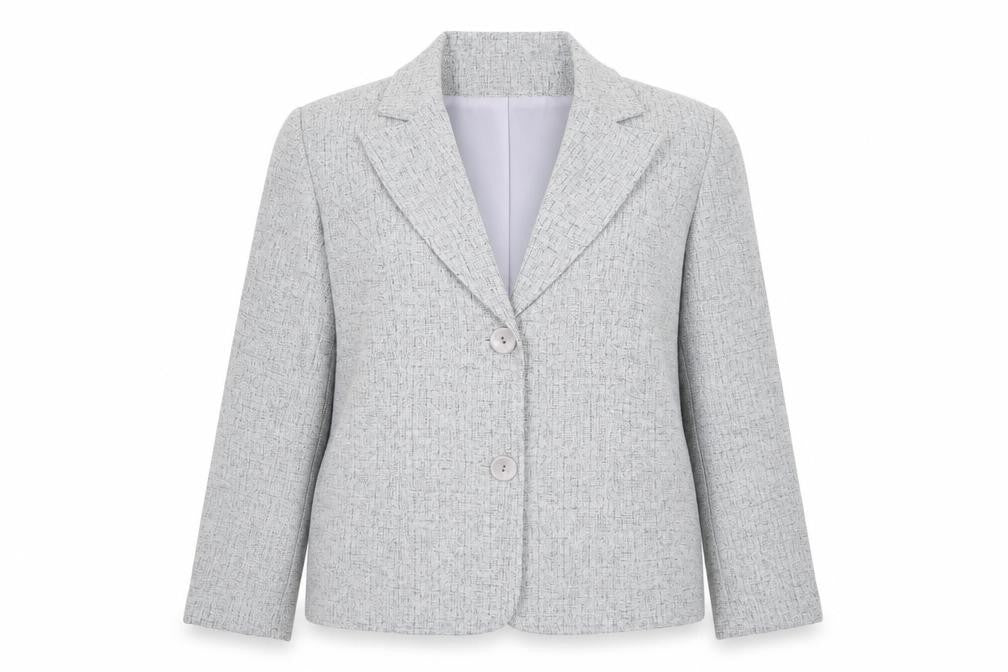 Front view of Damart Women Grey Blazer Jacket, size 16, Classic Workwear Style
