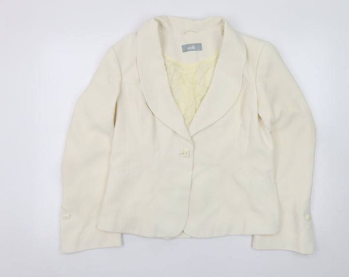Wallis Women Ivory Blazer Size 16 Lined Polyester Business Jacket
