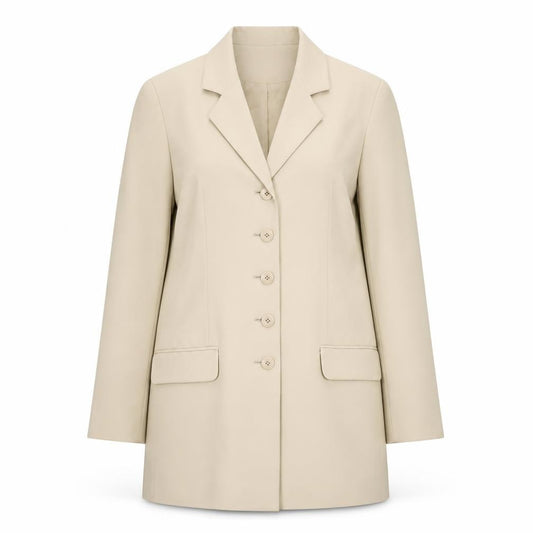 Front view of Modern Classics Women Beige Long Blazer Jacket UK 12 Polyester Lined